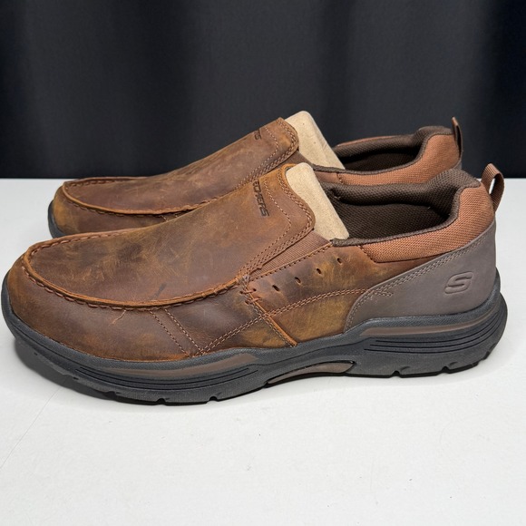Skechers Shoes Mens 14 Dark Brown Leather Extra Wide Fit Slip On 66146EWW - Picture 2 of 9